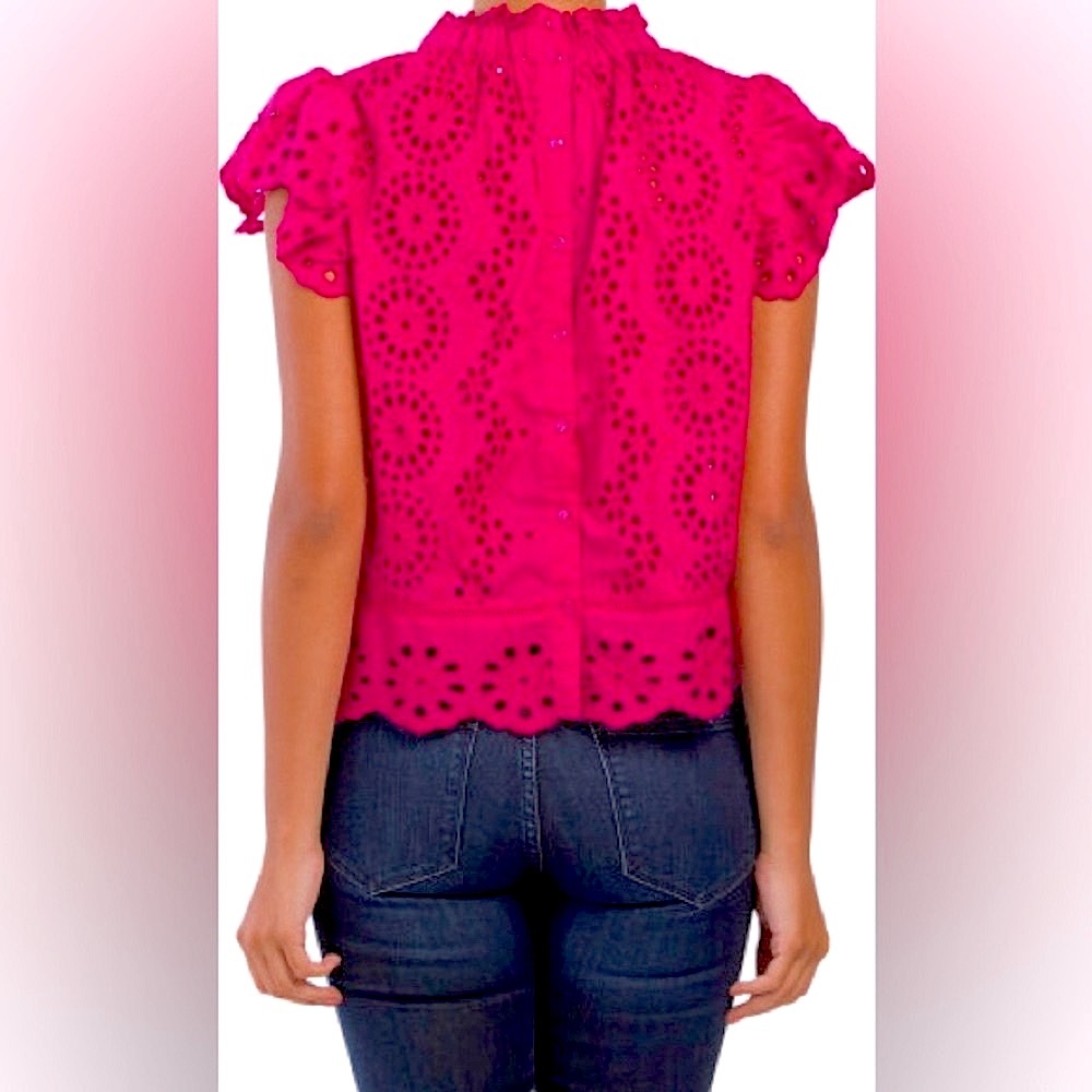 🆕 NWT 🌺 Jennifer & Grace Pink Eyelet Lace Women's Top